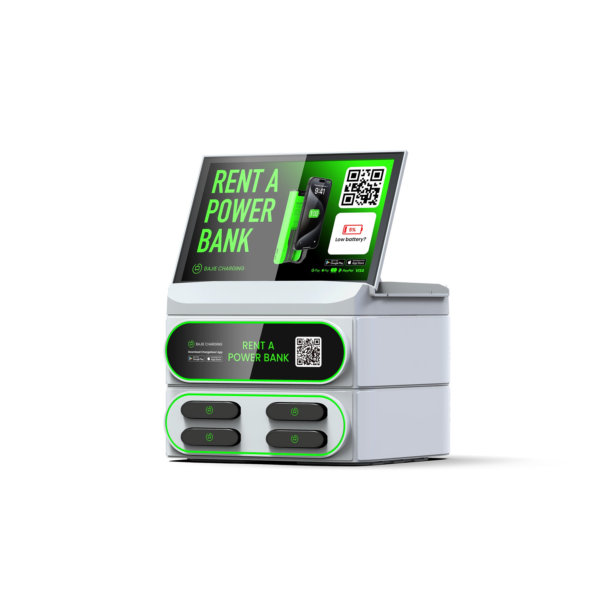 4 Slots stackable Mobile Phone Portable Charger Shared Power Bank Rental Charging Station with Screen