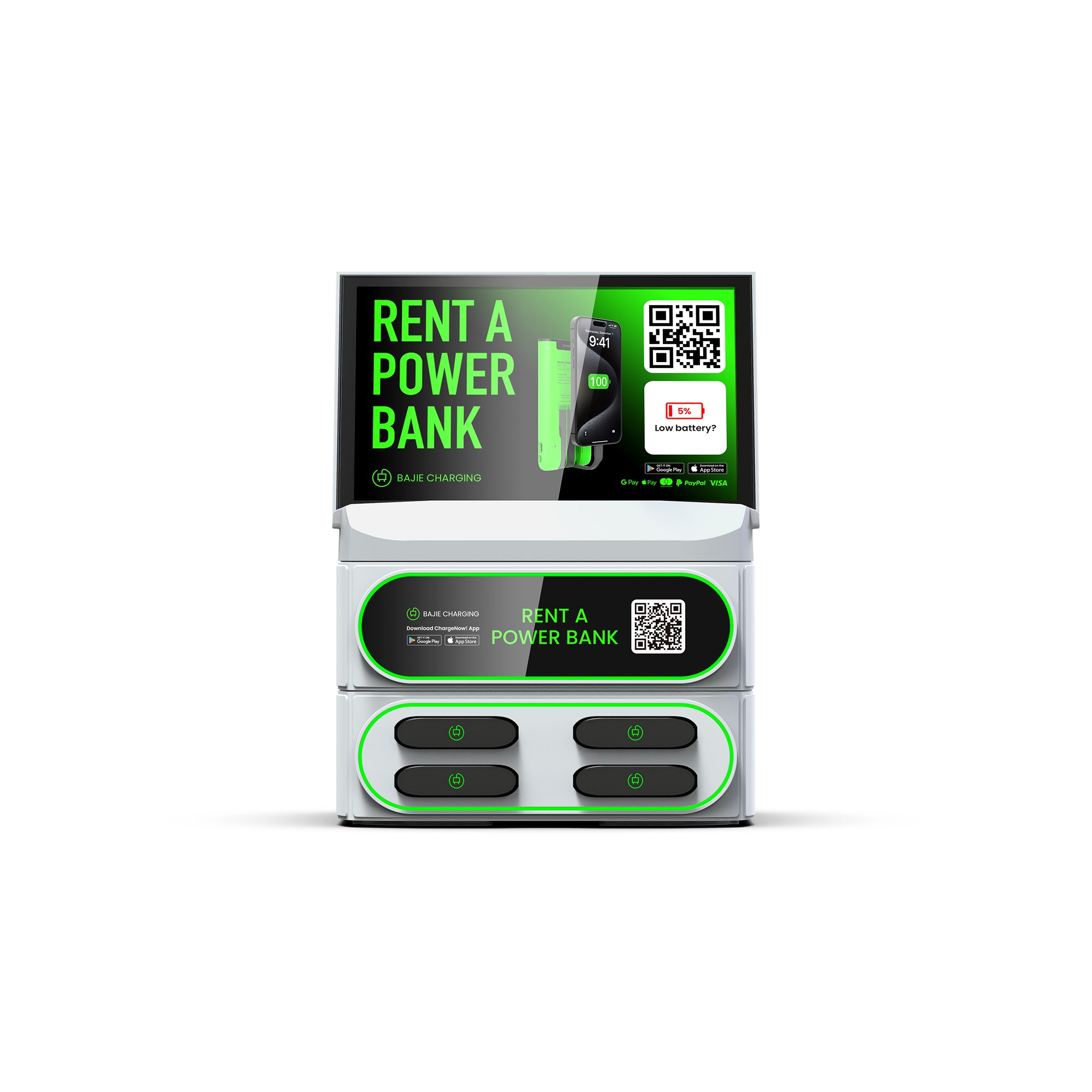 4 Slots stackable Mobile Phone Portable Charger Shared Power Bank Rental Charging Station with Screen