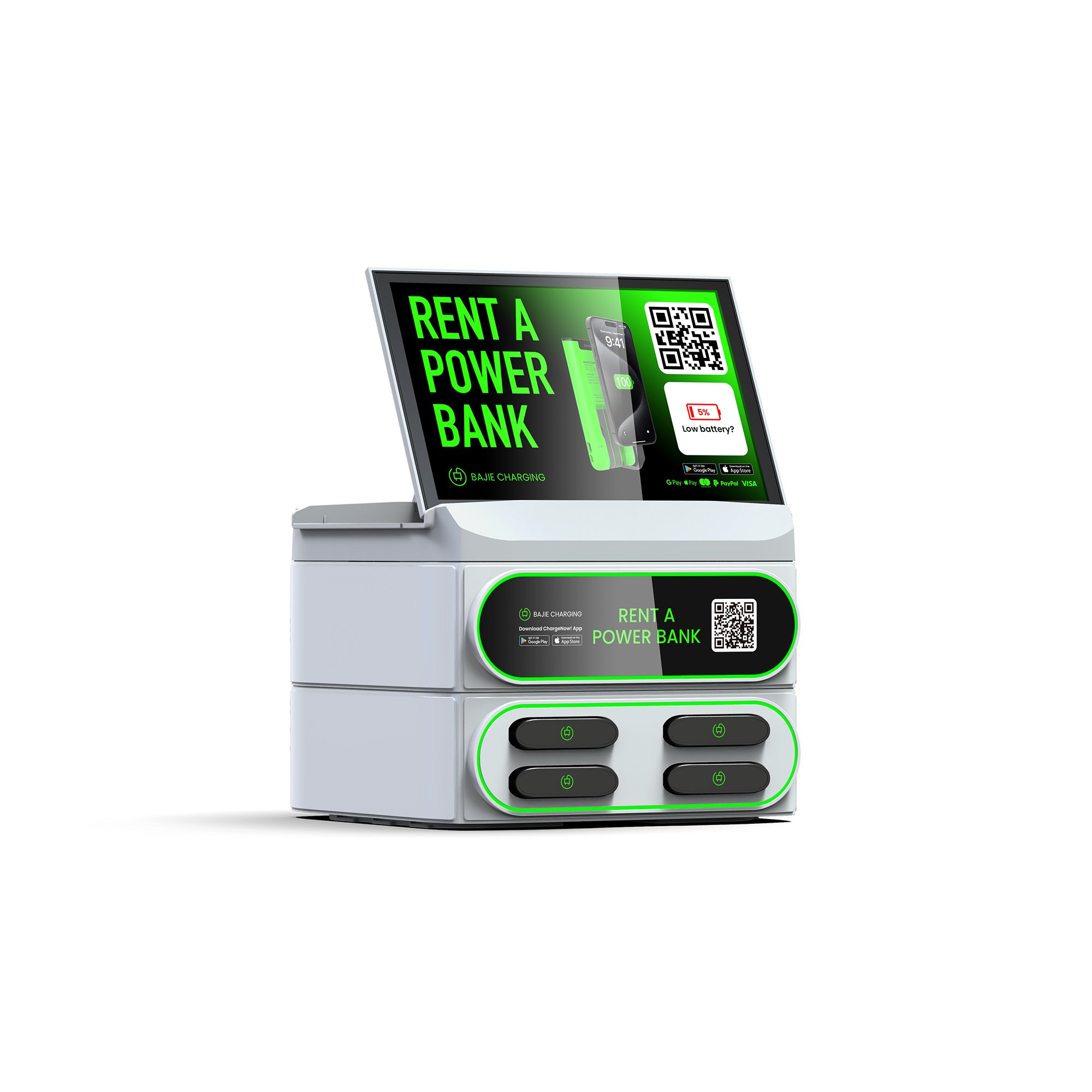4 Slots stackable Mobile Phone Portable Charger Shared Power Bank Rental Charging Station with Screen