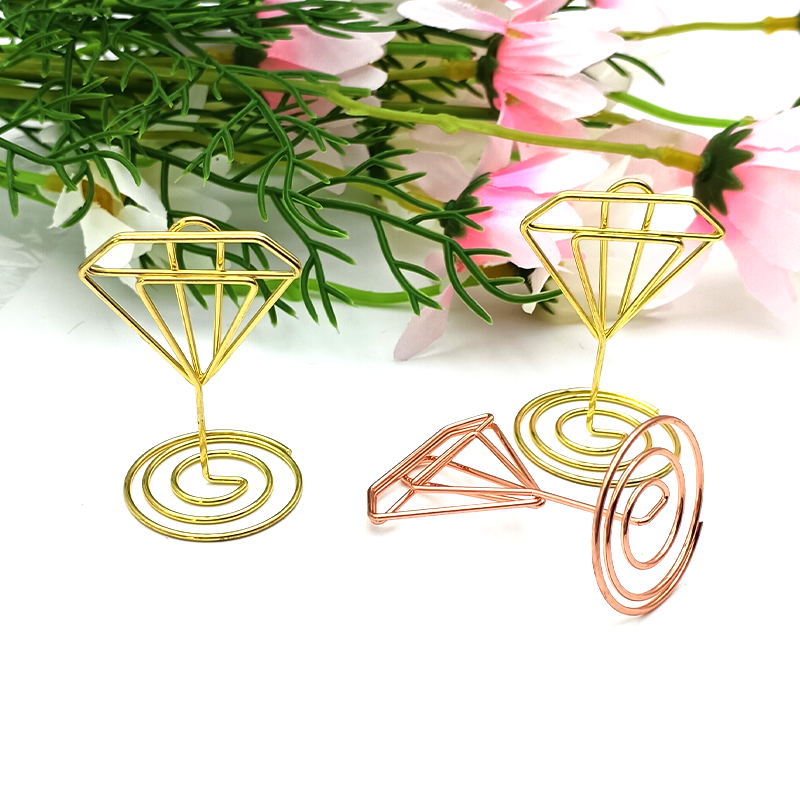 Classic 8.5 cm Metal Wire Photo Holder with Diamond Shaped Spiral Design for Stationery Use-Table Number Place Card Memo Note