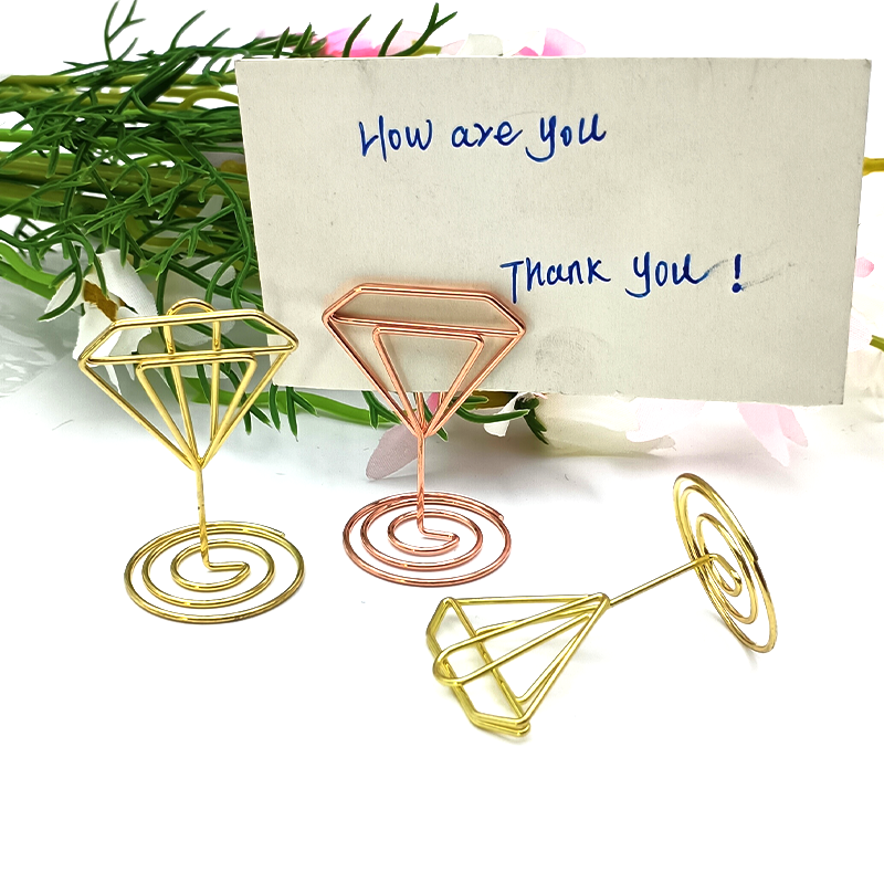 Classic 8.5 cm Metal Wire Photo Holder with Diamond Shaped Spiral Design for Stationery Use-Table Number Place Card Memo Note