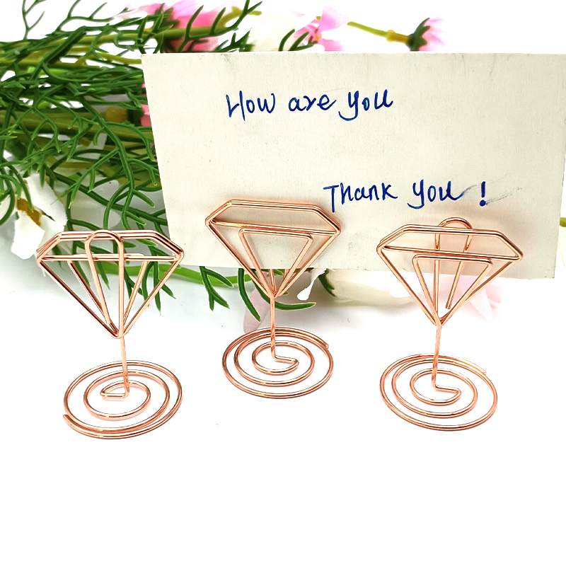 Classic 8.5 cm Metal Wire Photo Holder with Diamond Shaped Spiral Design for Stationery Use-Table Number Place Card Memo Note