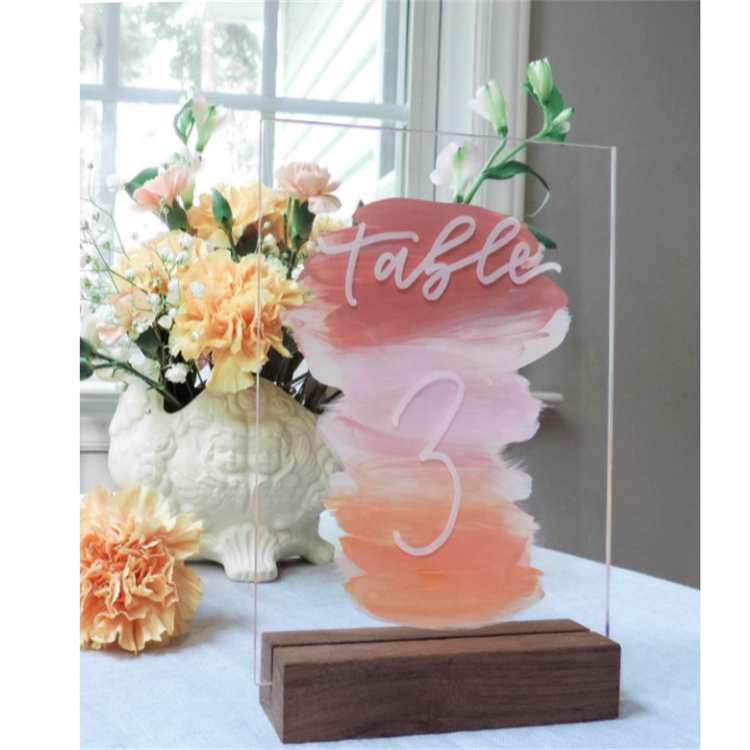Rustic Acrylic Sign Holders Walnut Wood Table Numbers Display Stands Place Card Holder
