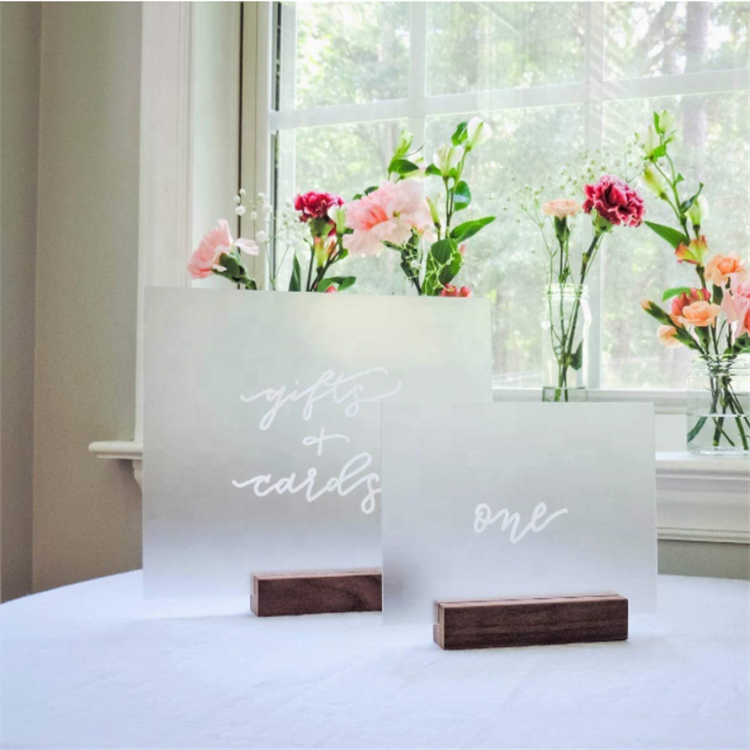 Rustic Acrylic Sign Holders Walnut Wood Table Numbers Display Stands Place Card Holder