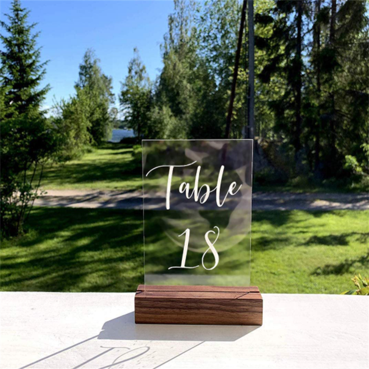 Rustic Acrylic Sign Holders Walnut Wood Table Numbers Display Stands Place Card Holder