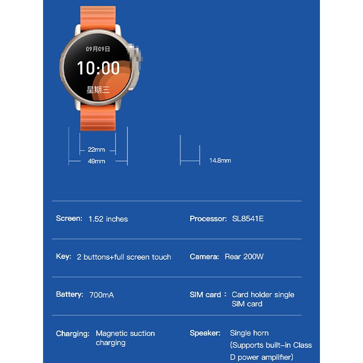 New arrival Round 1.52 inch 4G ultra smart Watch 4+64GB WiFi GPS SIM card network 200W camera Android 8.0 smart watch PK DW88 89