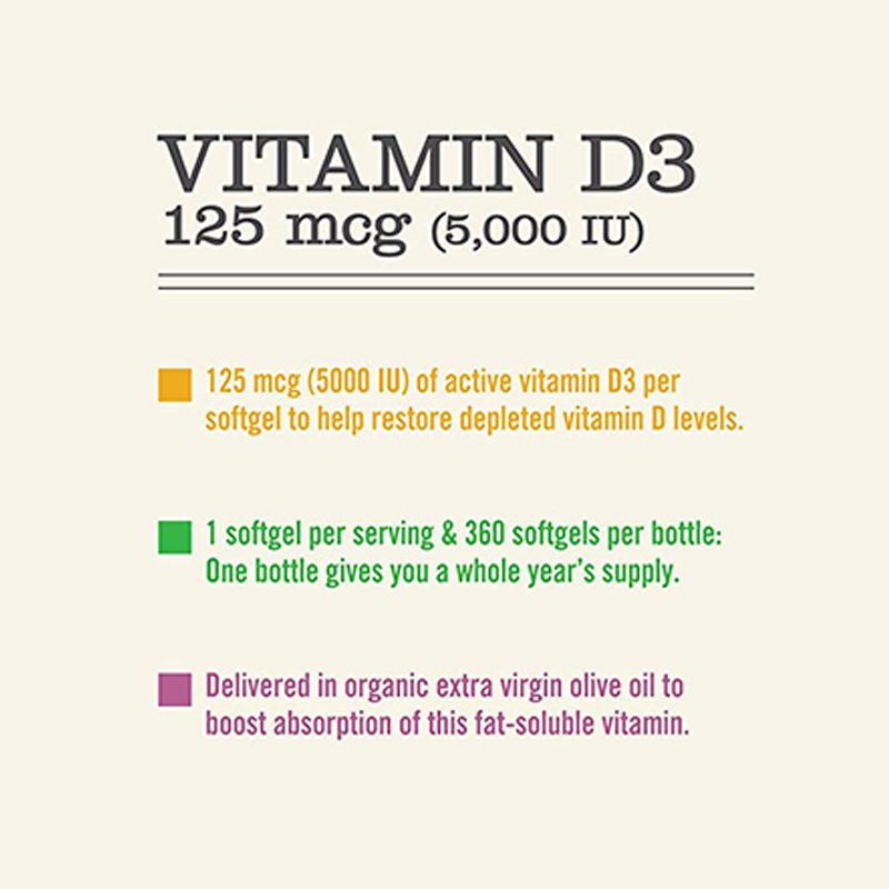 Vitamin D3 Supplement softgels Healthy Bones Teeth Heart Immune Support Non-GMO Gluten-Free Soy Free 360 Count