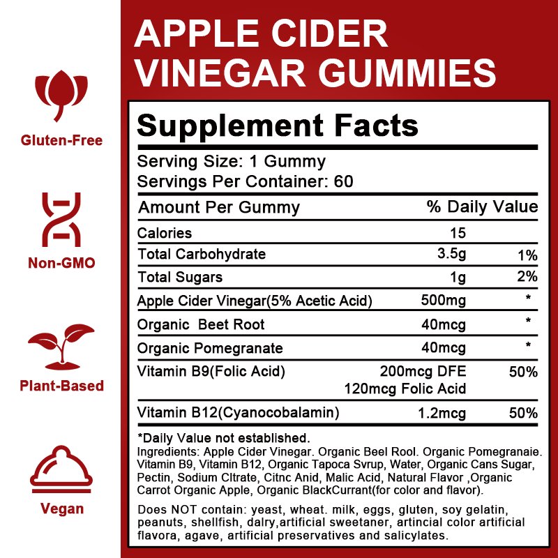 100% Pure Natural Metabolism Booster Flat Tummy Vegan Apple Cider Vinegar Acv Gummy Weight Loss Gummies