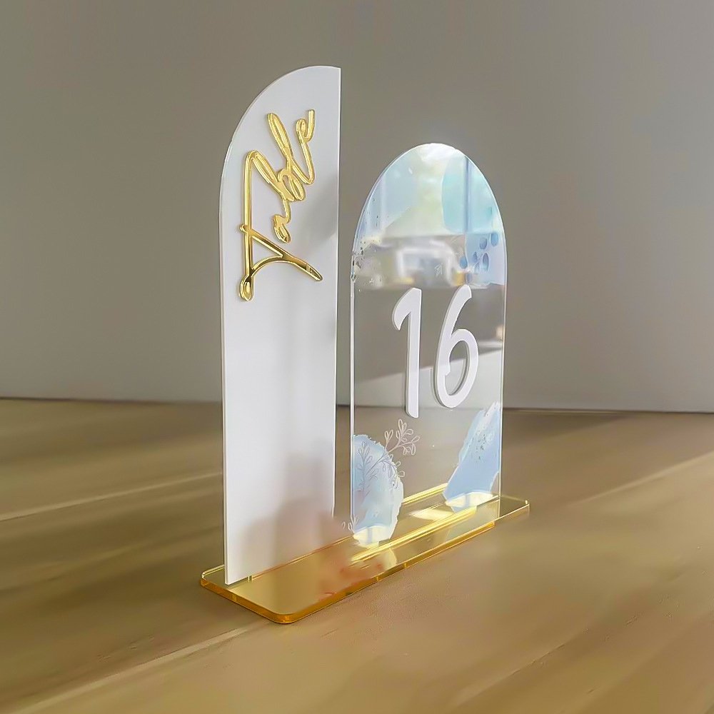 Gaojian New European American Acrylic Arched Table Numbers Sign Acrylic Place Card Table Numbers For Wedding Hotel Reception