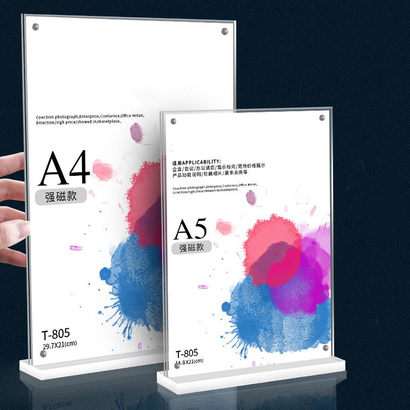 High quality T shape High magnet customized acrylic A5 paper holder A4 paper holder menu stand table card