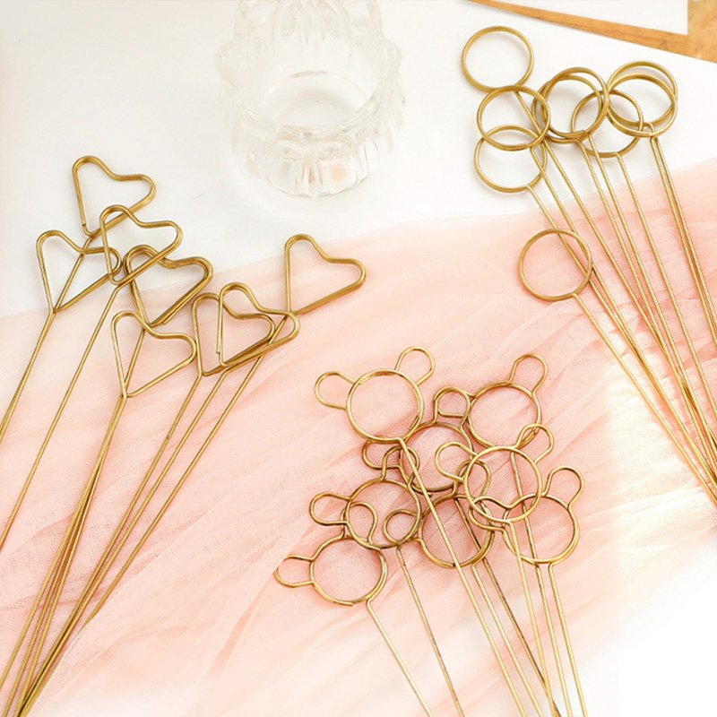 Art Card Holder Metal Postcard Clip Gold Color Flower Bouquet Cake Card Holder Stick Round Heart Flowers Packing Decoration