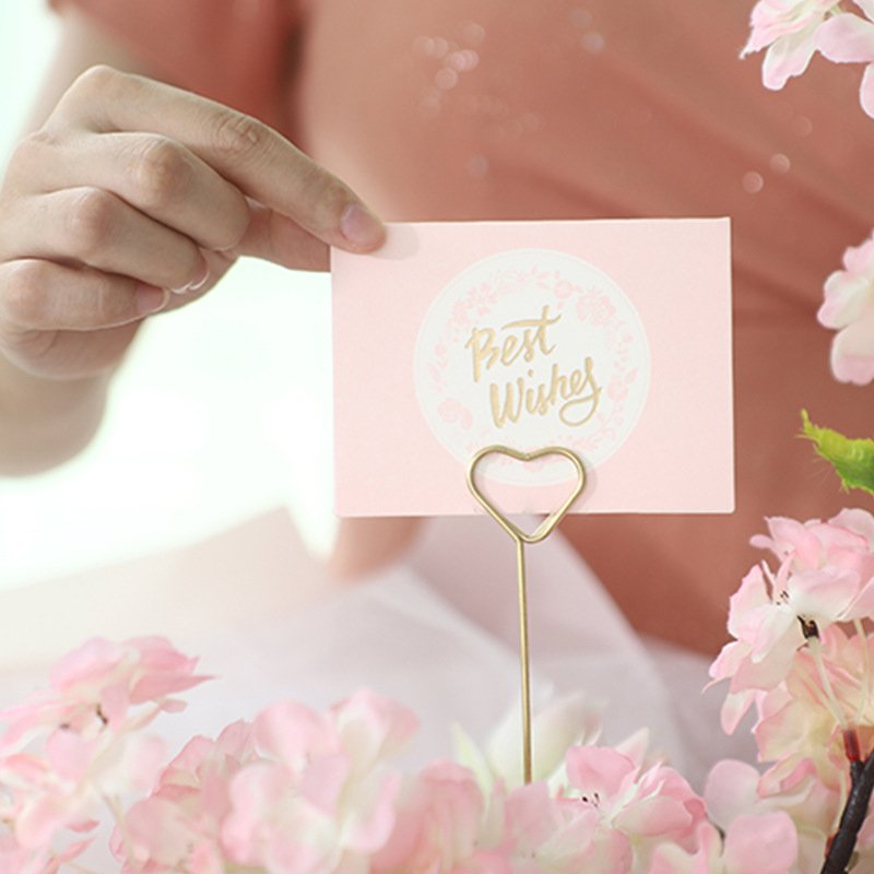 Art Card Holder Metal Postcard Clip Gold Color Flower Bouquet Cake Card Holder Stick Round Heart Flowers Packing Decoration