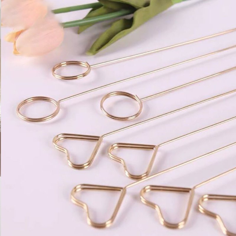 Art Card Holder Metal Postcard Clip Gold Color Flower Bouquet Cake Card Holder Stick Round Heart Flowers Packing Decoration