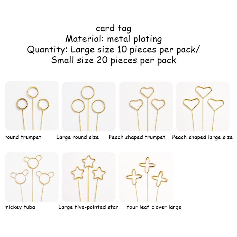 Art Card Holder Metal Postcard Clip Gold Color Flower Bouquet Cake Card Holder Stick Round Heart Flowers Packing Decoration