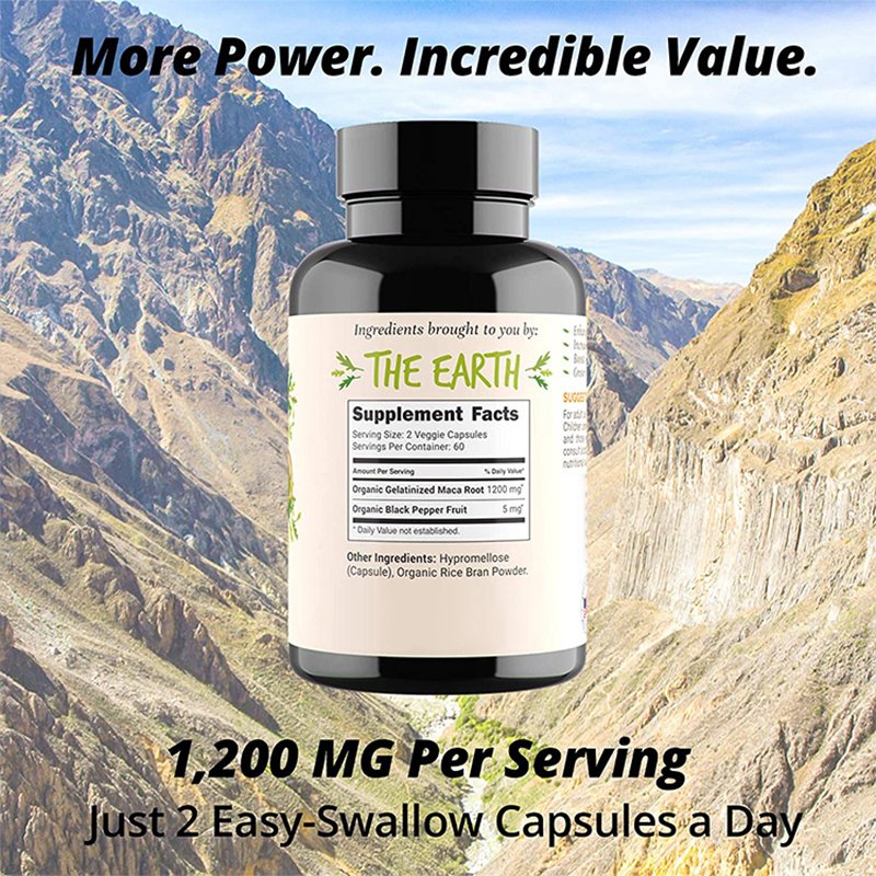 1200mg Maca Powder Organic Maca Root Capsules Libido Booster for Women and Men,Natural Energy Pills from Peru