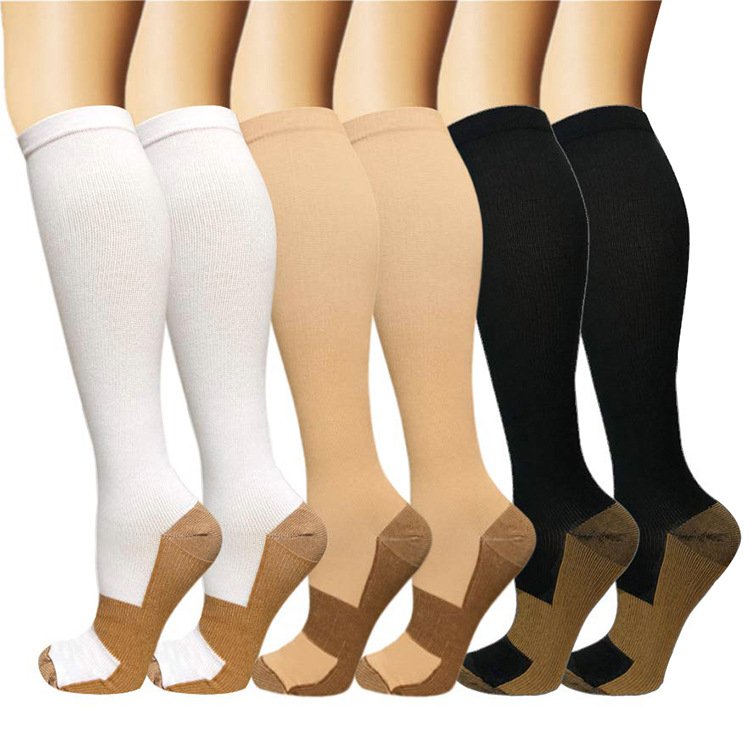Knee High Travel Nurses Flight Plantar Fasciitis Stockings Mefical 20-30 Mmhg Copper Infused Compression Socks For Circulation