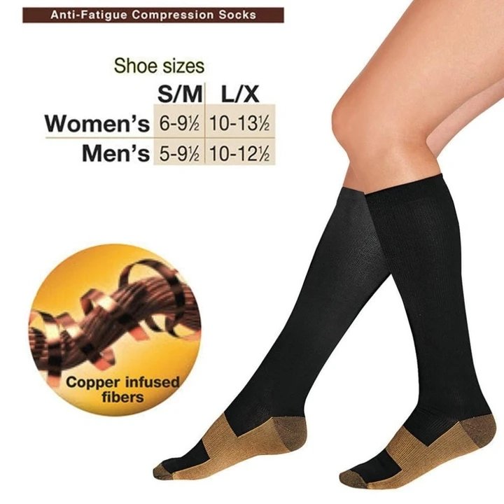 Knee High Travel Nurses Flight Plantar Fasciitis Stockings Mefical 20-30 Mmhg Copper Infused Compression Socks For Circulation