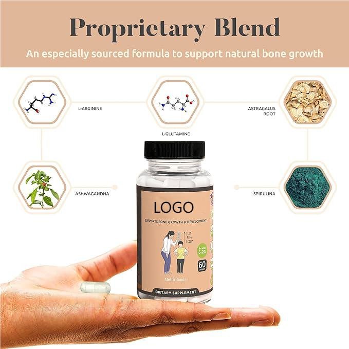Natural height growth for children and adolescents, containing ashwagandha and calcium, suitable for children above 5