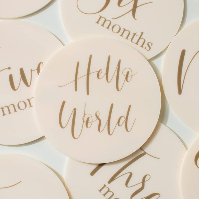 1/16" Thick Vintage Cream White Acrylic Place Card 4 Inches Round Modern Baby Milestones Party Sign Decoration Tag