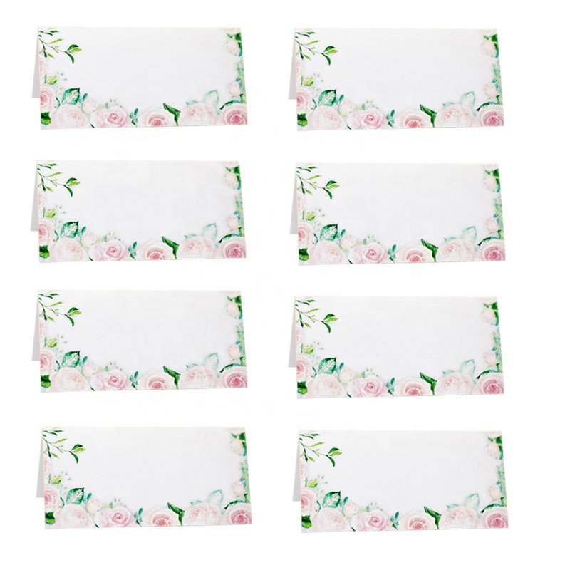 Printing Rose Flower Paper Place Name Seat Table Card Cards for Wedding Birthday Party Decor