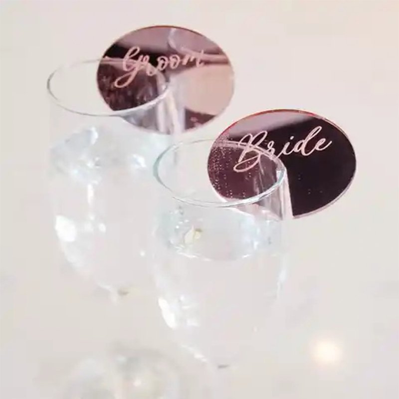 Custom Design Acrylic Wine Glass Marker Wine Charm Mirror Acrylic Drink Marker For Wedding Drink Topper Seating Name Card