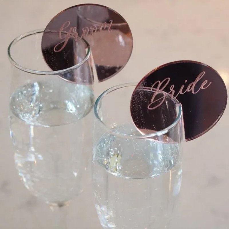 Custom Design Acrylic Wine Glass Marker Wine Charm Mirror Acrylic Drink Marker For Wedding Drink Topper Seating Name Card