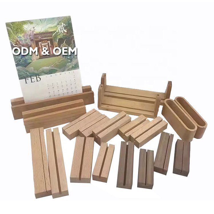Customized Slotting Wooden Block Place Card Holder Beech Wood Single Slot Wooden Photo Picture Stand Base