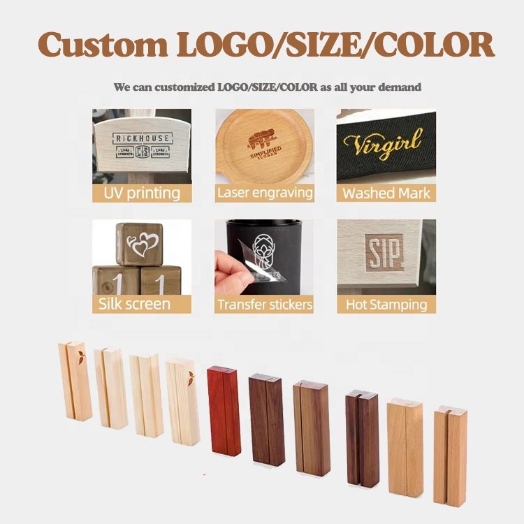 Customized Slotting Wooden Block Place Card Holder Beech Wood Single Slot Wooden Photo Picture Stand Base