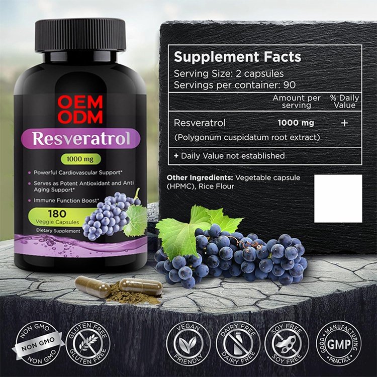 Trans Resveratrol Supplement 1000mg 180 Capsules Antioxidant Anti Aging Designed to Support in Cases of Heart Health