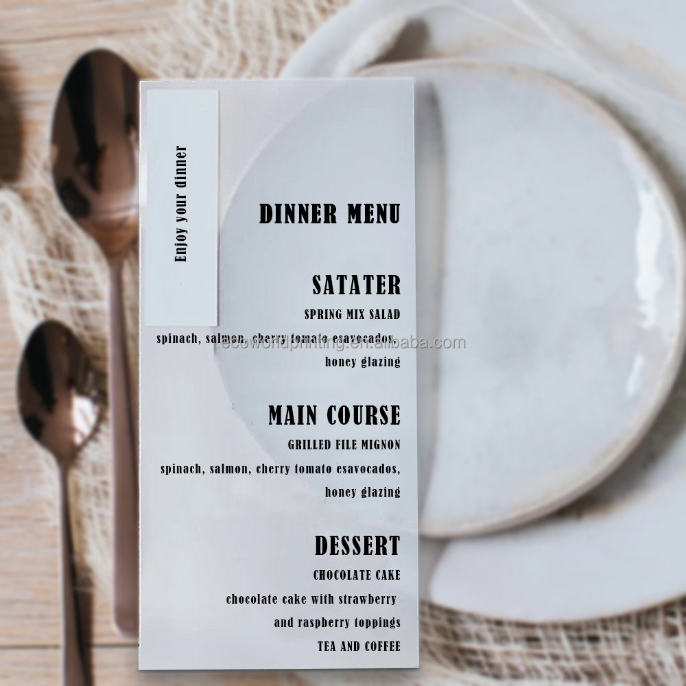 Custom Minimal Modern Wedding Restaurant Dinner Menus Transparent Menu Cards With A White Tag