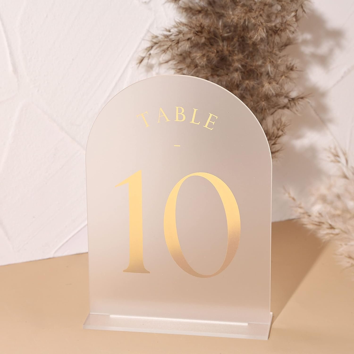 Matte arched wedding table number, gold foil printed 5x7 acrylic display logo and bracket, center decoration, parties, weddings