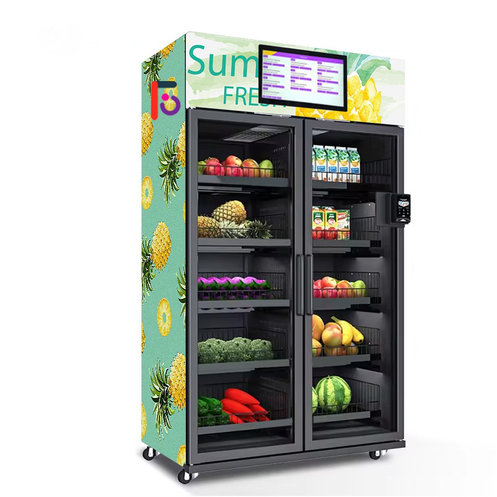 Large Capacity Commerical Supermarket Double Cabinet Intelligent Smart Fridge Vending Machine Ai Camera for Fresh Fruit & Drink