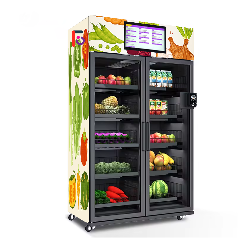 Large Capacity Commerical Supermarket Double Cabinet Intelligent Smart Fridge Vending Machine Ai Camera for Fresh Fruit & Drink