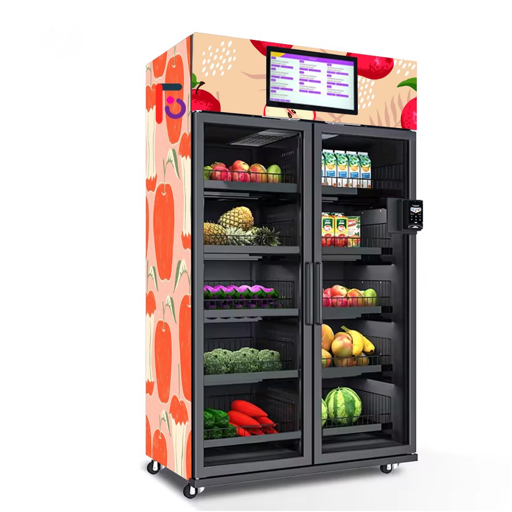 Large Capacity Commerical Supermarket Double Cabinet Intelligent Smart Fridge Vending Machine Ai Camera for Fresh Fruit & Drink
