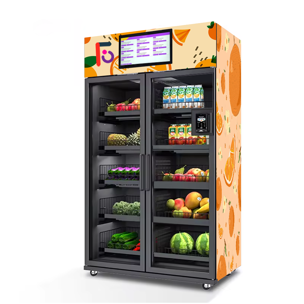 Large Capacity Commerical Supermarket Double Cabinet Intelligent Smart Fridge Vending Machine Ai Camera for Fresh Fruit & Drink
