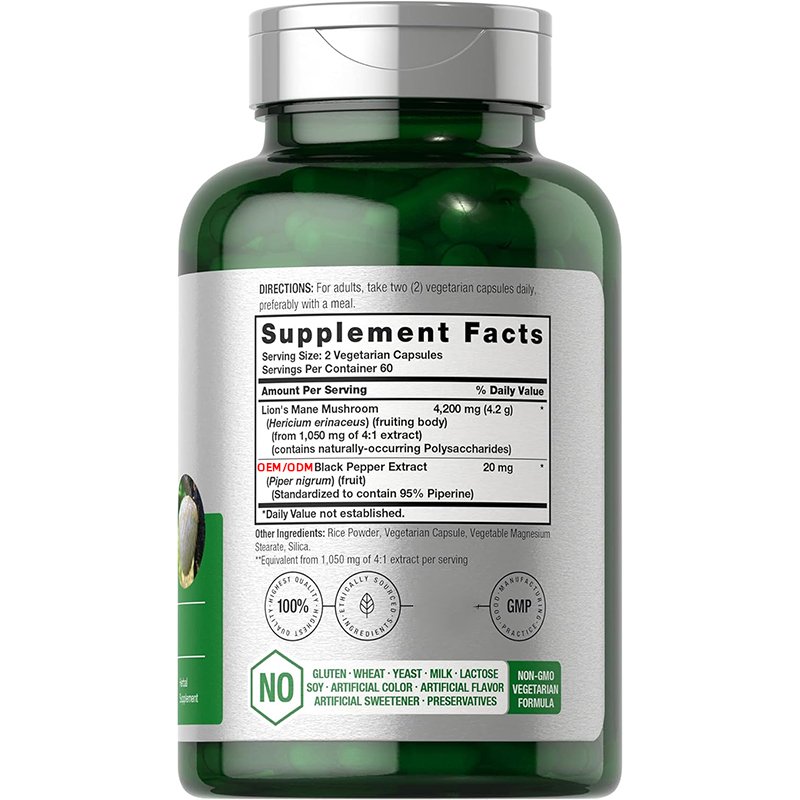 Lions Mane Mushroom Extract 4200mg 120 Capsules Vegetarian, Non-GMO, Gluten Free Supplement