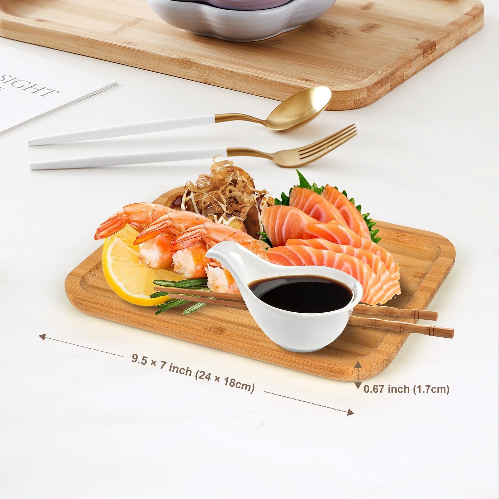 Custom wholesale modern household high quality natural rectangular bamboo food service tray durable bamboo tray