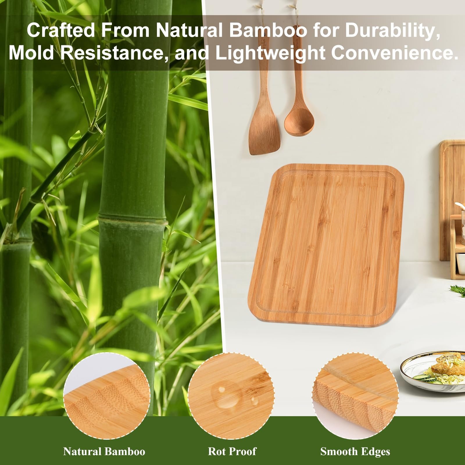 Custom wholesale modern household high quality natural rectangular bamboo food service tray durable bamboo tray