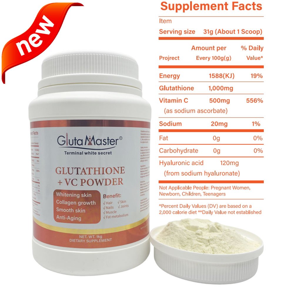 Gluta Master 1KG Glutathione & Vitamine C Powder Whitening Skin Smooth Skin 100% Natural Taste Good Powder for Dink