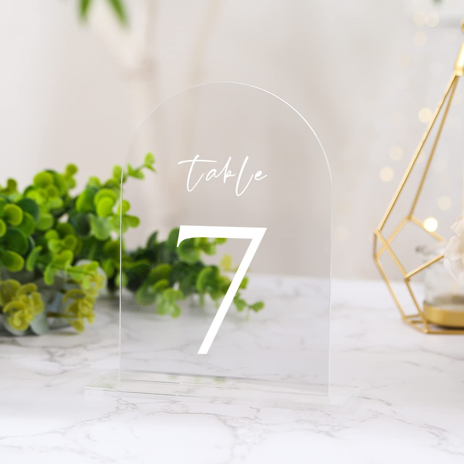 Custom Frosted Arch Acrylic Wedding Table Numbers Sign Holder with Stands Place Cards & Table Markings