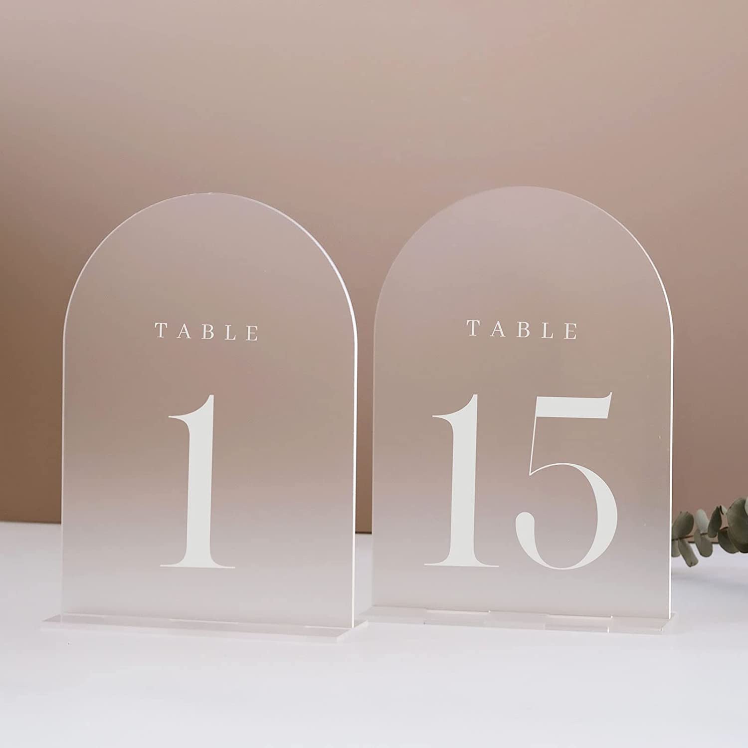 Custom Frosted Arch Acrylic Wedding Table Numbers Sign Holder with Stands Place Cards & Table Markings