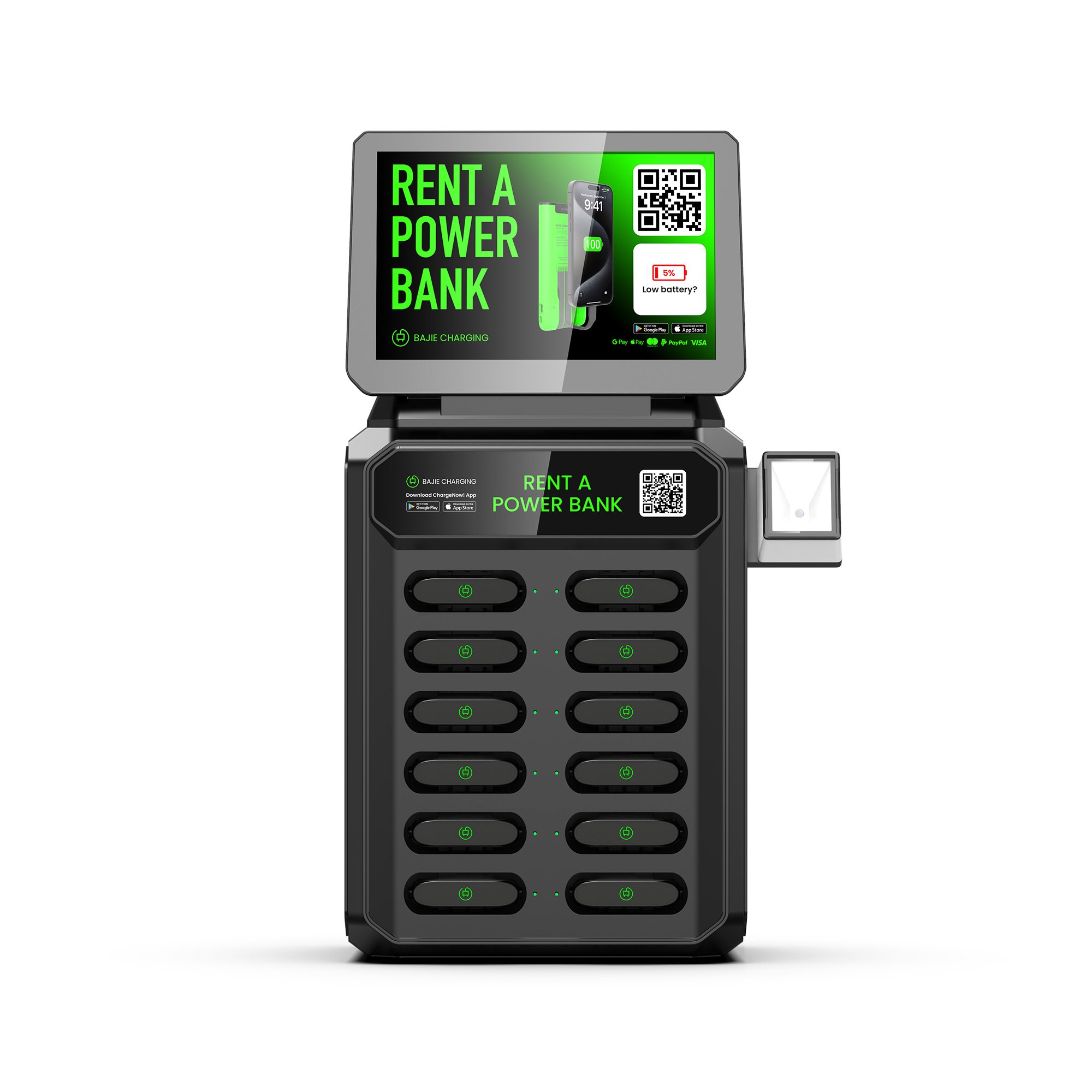 Bajie charging 12slot kiosk with new pos with 12 charger fast rental a charger easy to return and rent new product for cafe bar