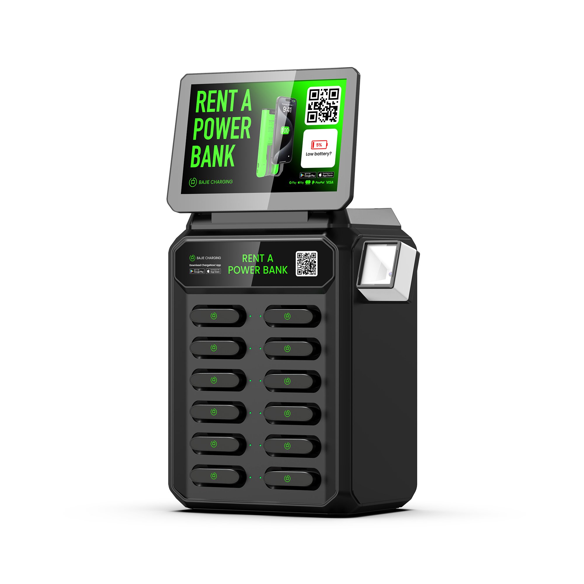 Bajie charging 12slot kiosk with new pos with 12 charger fast rental a charger easy to return and rent new product for cafe bar
