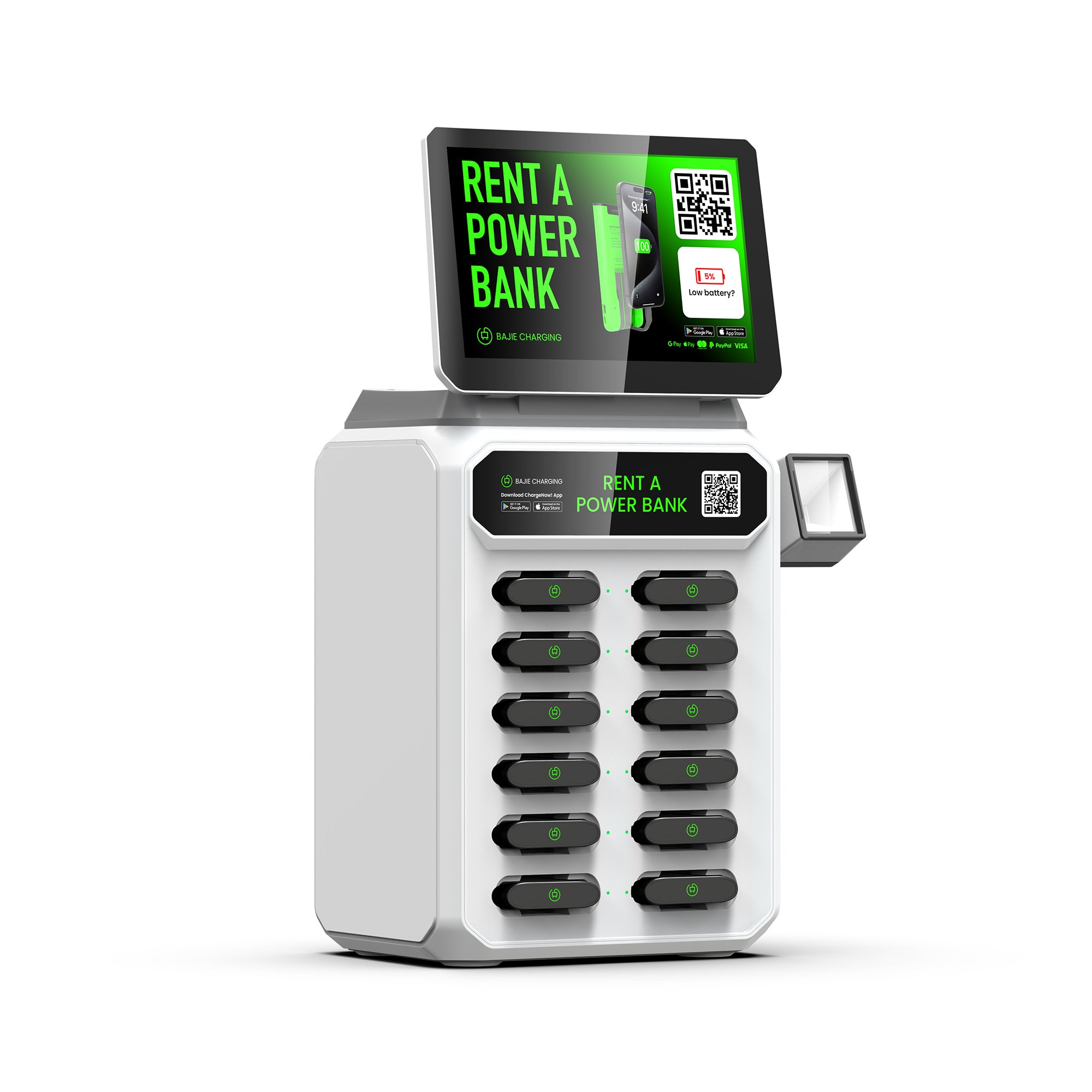 Bajie charging 12slot kiosk with new pos with 12 charger fast rental a charger easy to return and rent new product for cafe bar