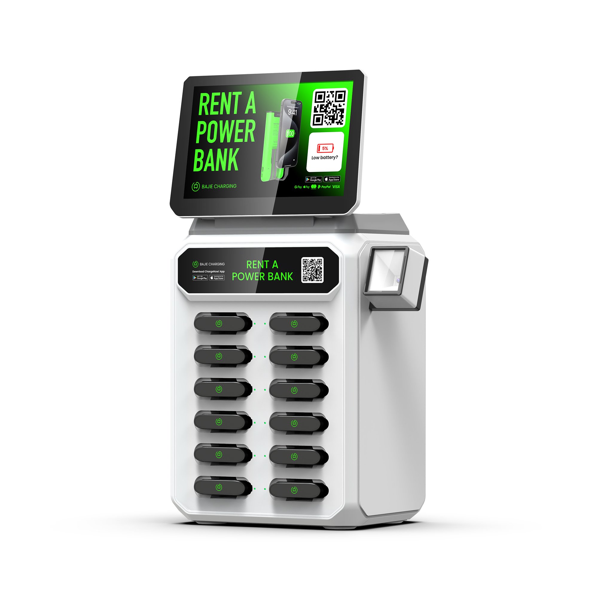 Bajie charging 12slot kiosk with new pos with 12 charger fast rental a charger easy to return and rent new product for cafe bar