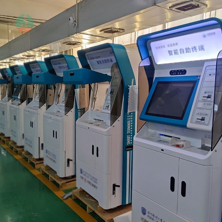 QR code bank card reader queuing information hotel reception kiosk 43 inch queue machine