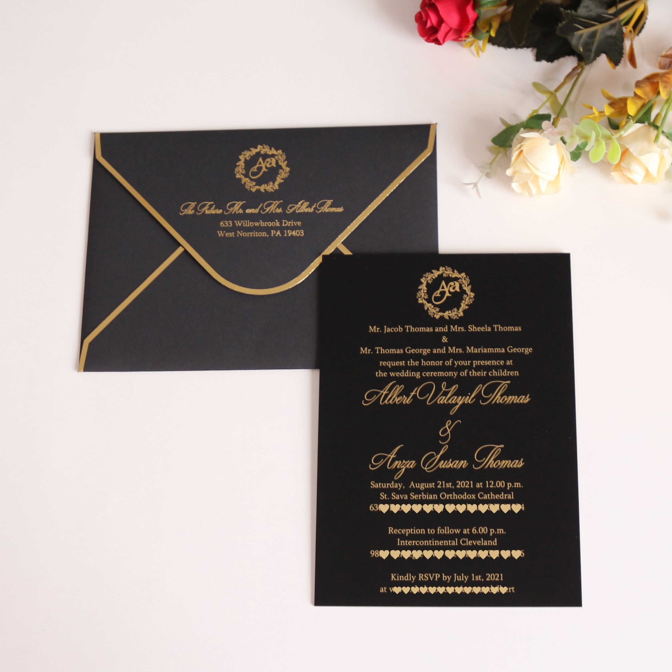 Classic timeless black acrylic place card wedding party invitation cards and RSVP card