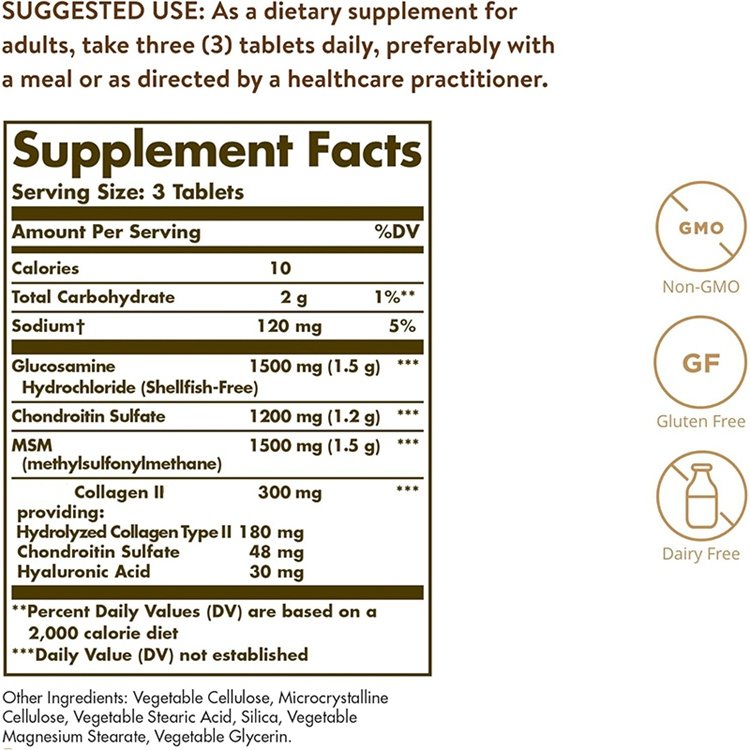 Glucosamine Hyaluronic Acid Chondroitin MSM 60 Tablets Joint Support Comfort for Active Lifestyles Non-GMO Gluten Free