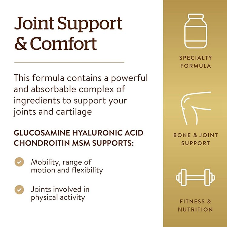 Glucosamine Hyaluronic Acid Chondroitin MSM 60 Tablets Joint Support Comfort for Active Lifestyles Non-GMO Gluten Free
