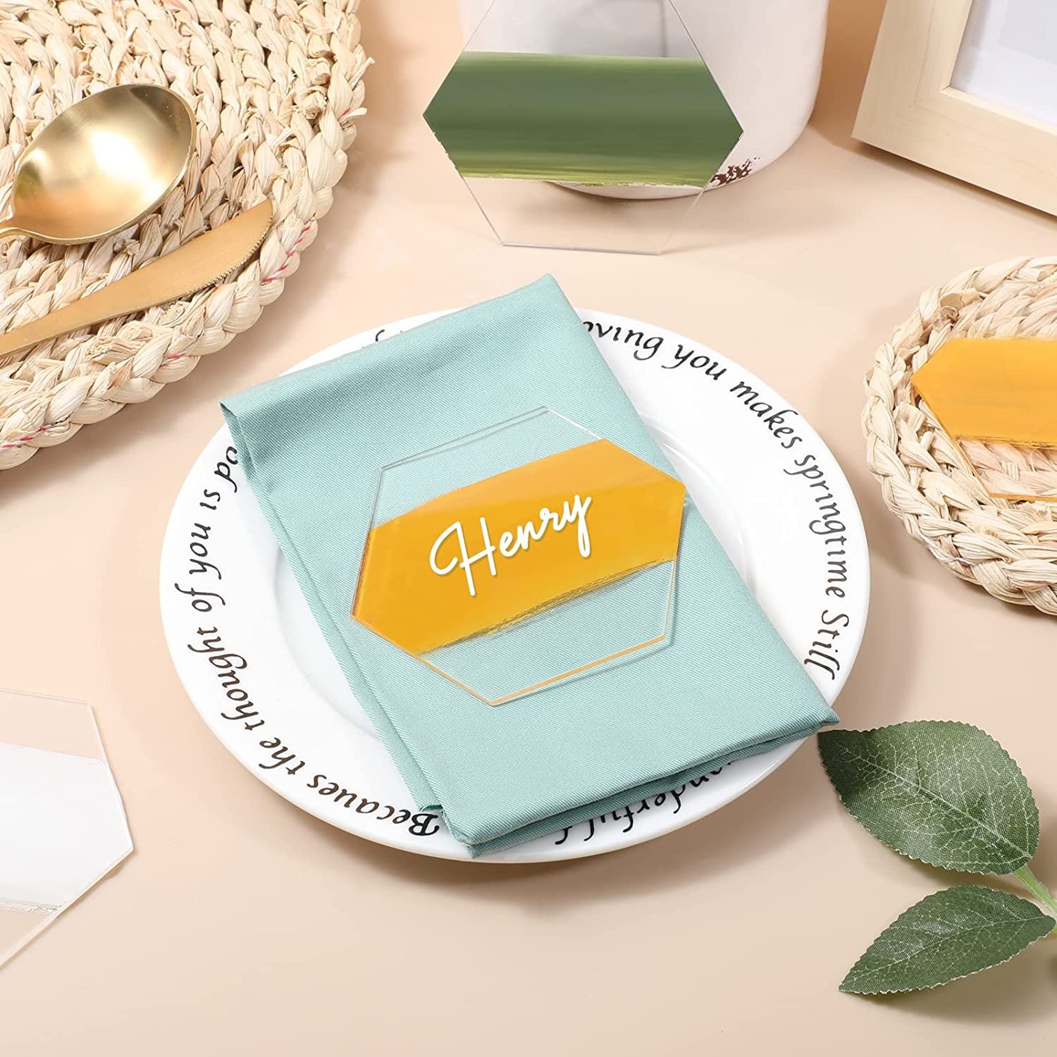 Blank Hexagon Tiles Seating Cards Handwritten Name Plate DIY Clear Acrylic Place Cards Wedding Table Numbers Card